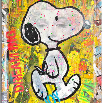 Painting titled "About Snoopy" by Gardani, Original Artwork, Acrylic Mounted on Wood Stretcher frame