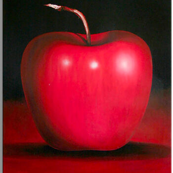 Painting titled "Red Apple 2" by Gardani, Original Artwork, Oil Mounted on Wood Stretcher frame