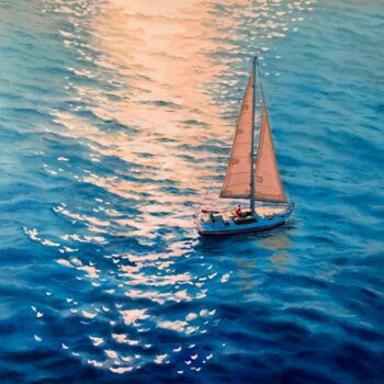 Painting titled "Seascape 42" by Garry Arzumanyan, Original Artwork, Oil Mounted on Wood Stretcher frame