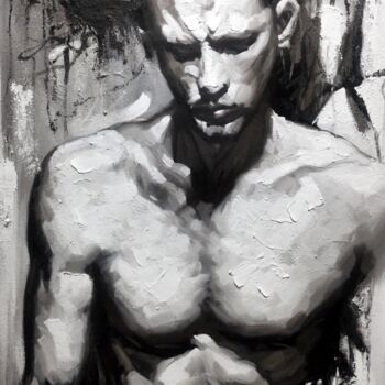 Painting titled "Muscleman 002D" by Garvin Ree, Original Artwork, Oil Mounted on Wood Stretcher frame