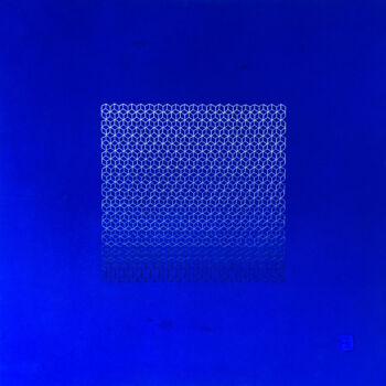 Schilderij getiteld "Blue Rising" door Gavin Tu, Origineel Kunstwerk, Borduurwerk Gemonteerd op Frame voor houten brancard