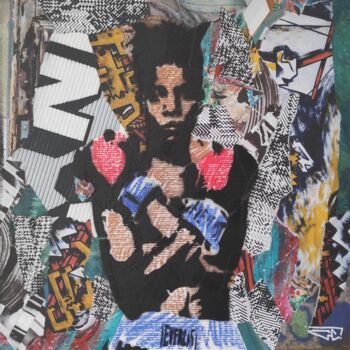 Pintura titulada "Basquiat 2" por G. Carta, Obra de arte original, Collages Montado en Panel de madera