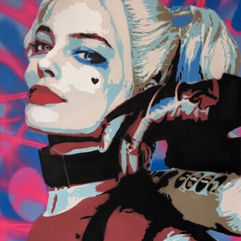 Peinture intitulée "Harley Quinn 2" par G. Carta, Œuvre d'art originale, Pochoir Monté sur Châssis en bois