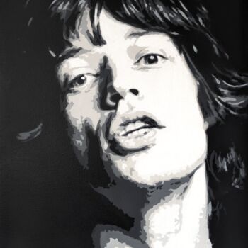 Pittura intitolato "Mick Jagger (The Ro…" da G. Carta, Opera d'arte originale, Stampino Montato su Telaio per barella in leg…