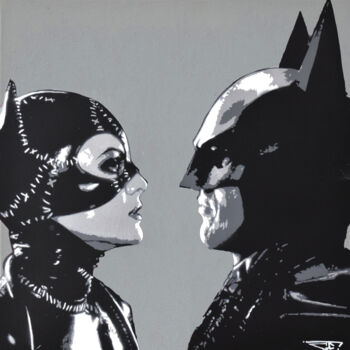 Картина под названием "Batman et Catwoman" - G. Carta, Подлинное произведение искусства, Акрил Установлен на Деревянная рама…