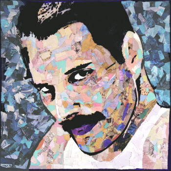 「Freddie Mercury Que…」というタイトルの絵画 G. Cartaによって, オリジナルのアートワーク, アクリル ウッドストレッチャーフレームにマウント