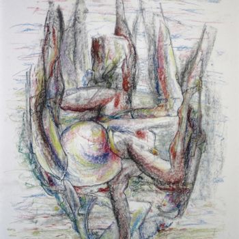 Disegno intitolato "The blockhead,  hal…" da Gerrit Cnossen, Opera d'arte originale, Pastello Montato su Cartone
