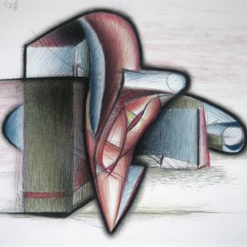 Рисунок под названием "Erectile architectu…" - Gerrit Cnossen, Подлинное произведение искусства, Пастель Установлен на картон