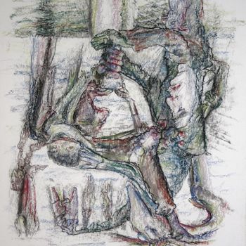 Disegno intitolato "The clown with hat…" da Gerrit Cnossen, Opera d'arte originale, Pastello Montato su Cartone