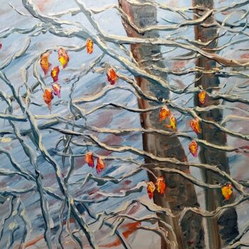 제목이 "Neige d automne"인 미술작품 Geneviève Baud Caizergues로, 원작, 기름 나무 들것 프레임에 장착됨