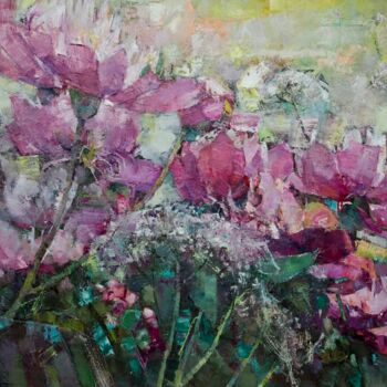 Painting titled "flower garden" by Gennadi Alekhnovich, Original Artwork, Oil