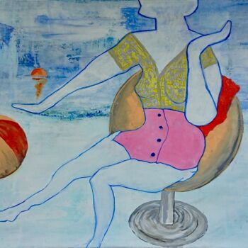 Malarstwo zatytułowany „Pin-Up à la plage” autorstwa Georges Lievre, Oryginalna praca, Akryl