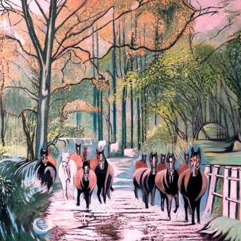 Peinture intitulée "Harde de chevaux HS…" par Gym, Œuvre d'art originale, Huile