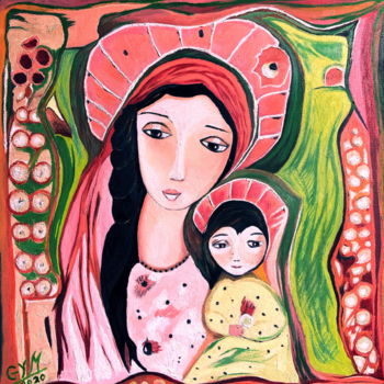 Peinture intitulée "Vierge mexicaine HS…" par Gym, Œuvre d'art originale, Huile