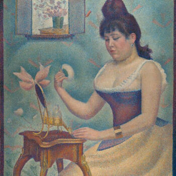 Malerei mit dem Titel "Jeune femme se poud…" von Georges Seurat, Original-Kunstwerk, Öl