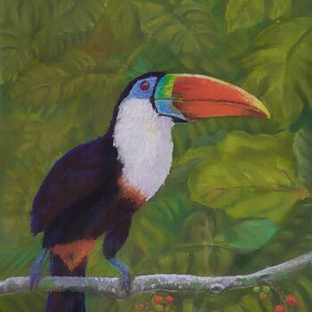 Malarstwo zatytułowany „Le toucan dans son…” autorstwa Georges Szmalc, Oryginalna praca, Pastel Zamontowany na Panel drewnia…
