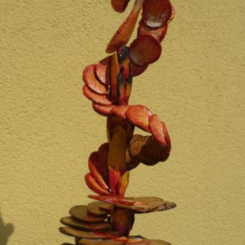 Sculpture intitulée "Quand le Phénix ren…" par Yerry, Œuvre d'art originale, Bois