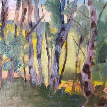Painting titled "Backlit Birches, Ha…" by Georgina Rey, Original Artwork, Oil