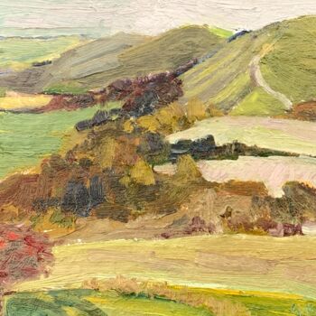 Peinture intitulée "Treyford, view over…" par Georgina Rey, Œuvre d'art originale, Huile