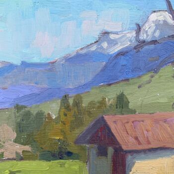 Peinture intitulée "Hut in the Mountains" par Georgina Rey, Œuvre d'art originale, Huile