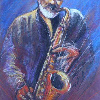 Schilderij getiteld "Joueur de Saxo" door Gérald Sorel, Origineel Kunstwerk, Pastel