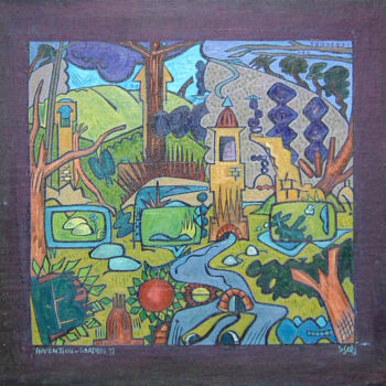 Schilderij getiteld "Invention - Garden 2" door Gerald Shepherd F.F.P.S., Origineel Kunstwerk, Olie