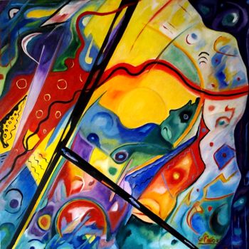 Painting titled "composition -20" by Gérard Favory, Original Artwork, Oil Mounted on Wood Stretcher frame