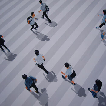 Malerei mit dem Titel "run run tweet tweet" von Gerard Jouannet, Original-Kunstwerk, Acryl Auf Keilrahmen aus Holz montiert