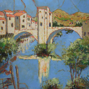 Картина под названием "vieux-pont de Sospel" - Gérard Michel, Подлинное произведение искусства, Акрил Установлен на Деревянн…