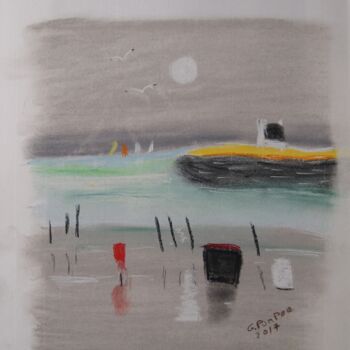 Drawing titled "paysage breton" by Gerard Pompee, Original Artwork, Pastel