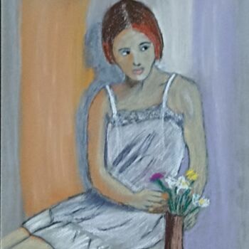 Rysunek zatytułowany „Femme aux bouquets” autorstwa Gerard Pompee, Oryginalna praca, Pastel