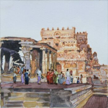 Pintura titulada "Temple Nandi à Tanj…" por Gérard Valluet, Obra de arte original, Acuarela