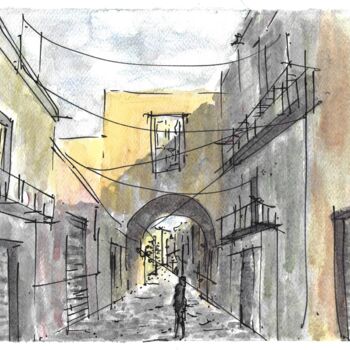 Schilderij getiteld "Barrio." door Gerardo Mendoza, Origineel Kunstwerk, Aquarel