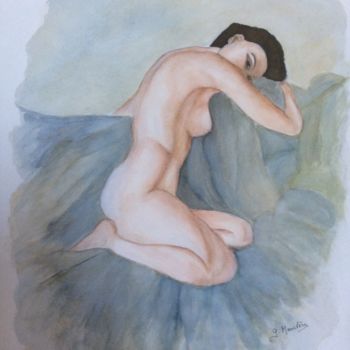 Painting titled "Nu de profil n° 1" by Germaine Mauclere, Original Artwork, Watercolor