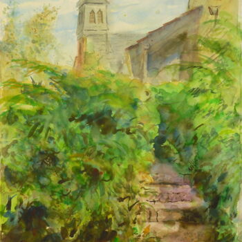 Painting titled "Steps" by Gerry Miller, Original Artwork, Watercolor