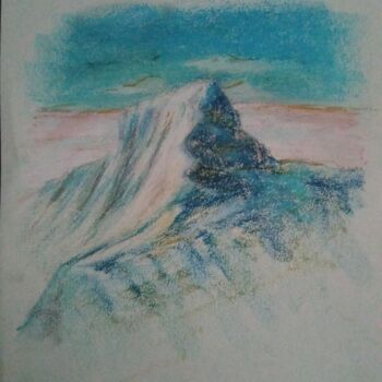 Drawing titled ""montagne enneigée"" by Gevorg Koninyan, Original Artwork, Pastel