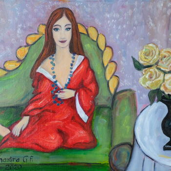 Pintura intitulada "Девушка с розами" por Gf Shakira, Obras de arte originais, Óleo