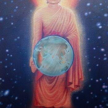 Картина под названием "Buddha for Peace" - Ghanshyam Gupta, Подлинное произведение искусства, Акрил