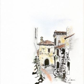 Dessin intitulée "Rue d'Eze 2" par Ghislaine Driutti, Œuvre d'art originale