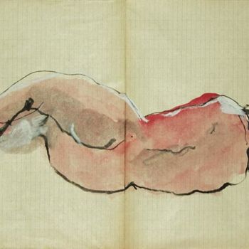 Pintura intitulada "nu couché petit 5" por Anneghelf, Obras de arte originais