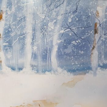 Картина под названием "Les bouleaux l'hiver" - Ghislaine Rimmen-Mohl, Подлинное произведение искусства, Акварель