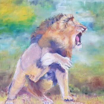 Картина под названием "Le lion rugit" - Ghislaine Rimmen-Mohl, Подлинное произведение искусства, Масло