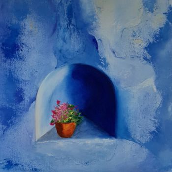 Картина под названием "Alcôve bleue" - Ghita Benkirane, Подлинное произведение искусства, Масло