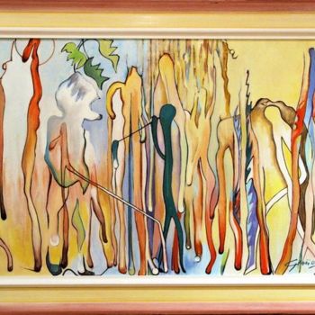 Картина под названием "De sève en gemme" - Ghü, Подлинное произведение искусства, Масло Установлен на Деревянная рама для но…