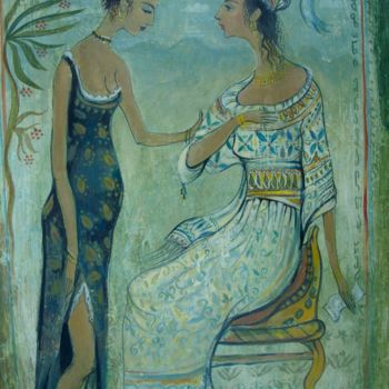 Painting titled "Lady and servant" by George Rurua, Original Artwork, Acrylic