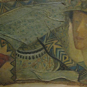 Painting titled "Art behind the curt…" by George Rurua, Original Artwork, Oil