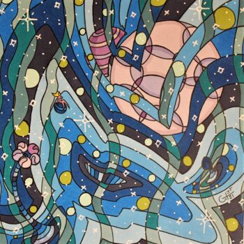 Zeichnungen mit dem Titel "Galaxie marine dans…" von Vincent Gibert, Original-Kunstwerk, Marker