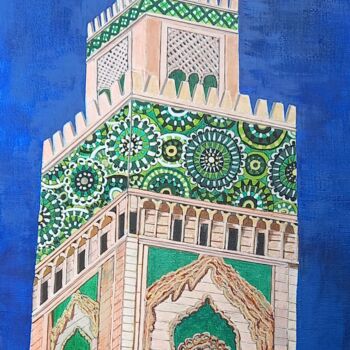 Peinture intitulée "mosquée HASSAN II" par Gilbert Devesa, Œuvre d'art originale, Acrylique Monté sur Châssis en bois