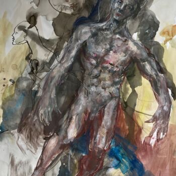 Картина под названием "Le poid de l'astral" - Gilles Glaçon, Подлинное произведение искусства, Карандаш