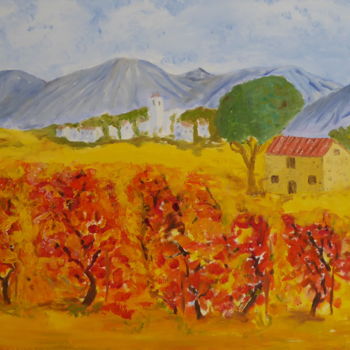 Painting titled "vignes rouges" by Gilles Mathe, Original Artwork, Oil
